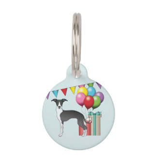 Black & White Italian Greyhound Colorful Birthday Pet ID Tag