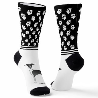 Black & White Italian Greyhound With Name And Paws Socks