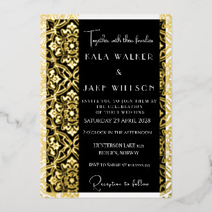 Black & White Italian Tile (Retro-Dotted) Foil Invitation