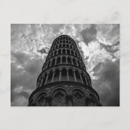 Black  White Italian Travel Leaning Tower of Pisa Postcard