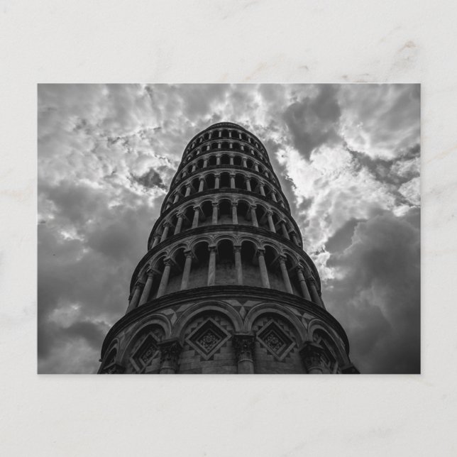 Black & White Italian Travel Leaning Tower of Pisa Postcard (Front)