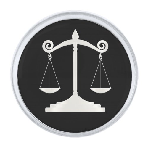 Black  White Ivory  Lawyer _ Scales of Justice Silver Finish Lapel Pin