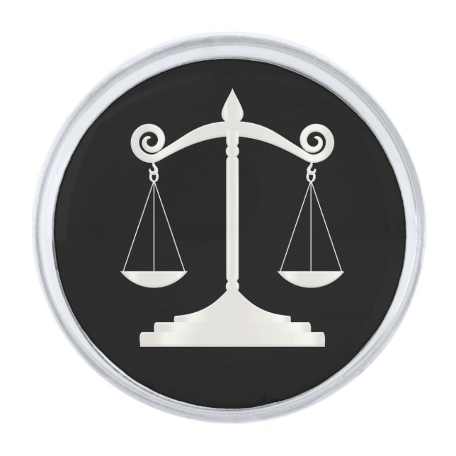 Black & White Ivory | Lawyer - Scales of Justice Silver Finish Lapel Pin (Front)