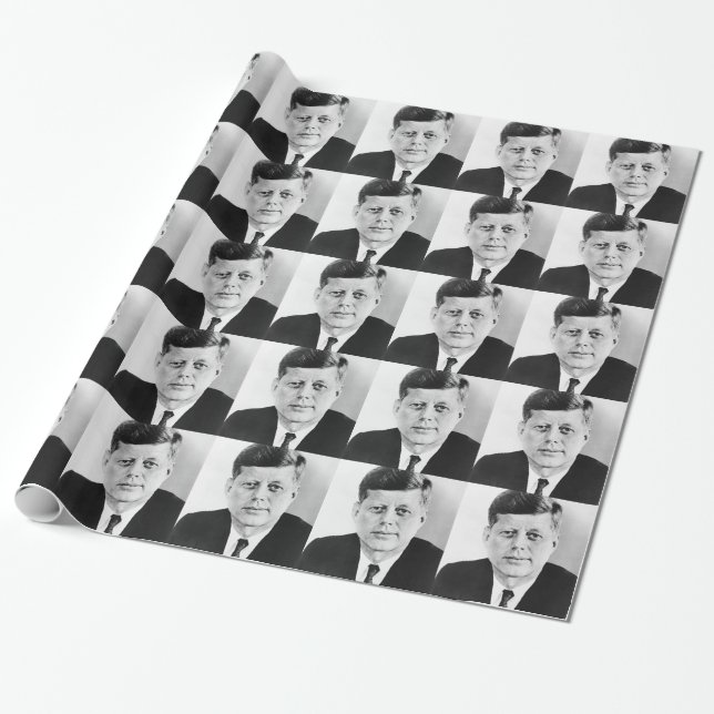 Black & White Jack JFK John F. Kennedy President Wrapping Paper (Unrolled)