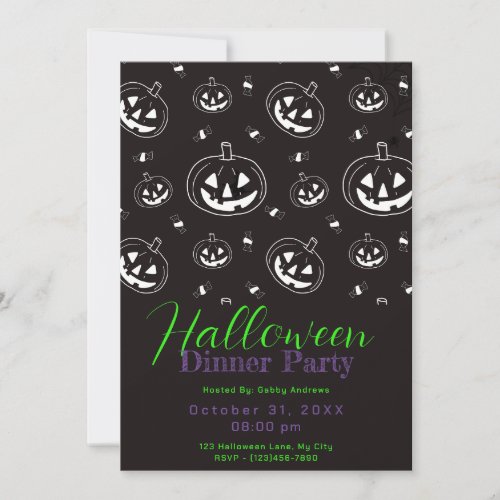 Black White Jack_O Lantern Halloween Dinner Party Invitation