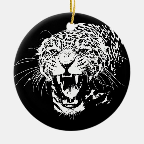 Black  White Jaguar Ceramic Ornament