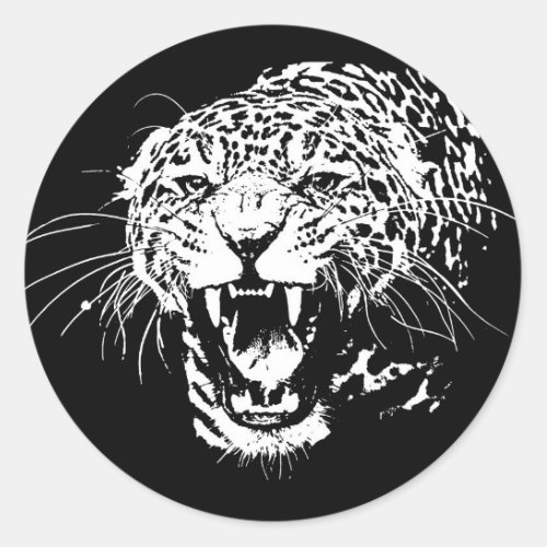 Black  White Jaguar Classic Round Sticker