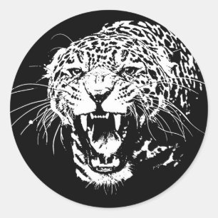 Black & White Jaguar Classic Round Sticker
