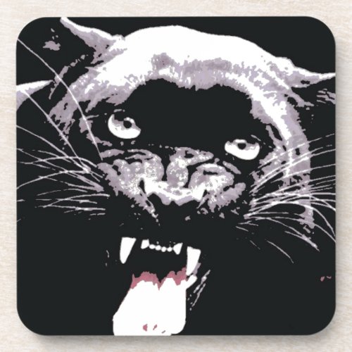 Black  White Jaguar Eyes Coaster