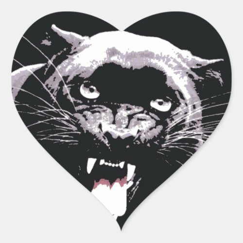 Black  White Jaguar Eyes Heart Sticker