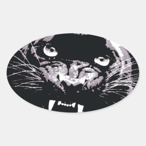 Black  White Jaguar Eyes Oval Sticker