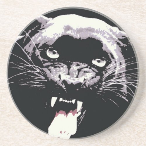 Black  White Jaguar Eyes Sandstone Coaster