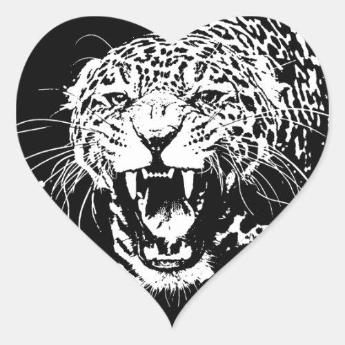 Black  White Jaguar Heart Sticker