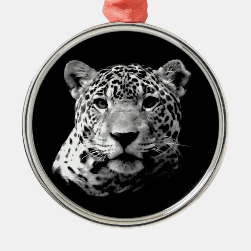 Black  White Jaguar Metal Ornament