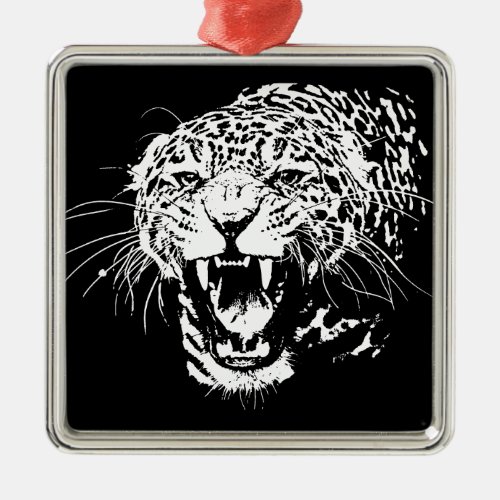 Black  White Jaguar Metal Ornament