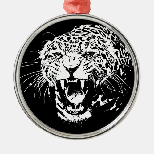 Black  White Jaguar Metal Ornament