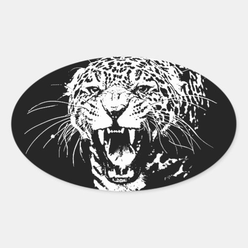 Black  White Jaguar Oval Sticker
