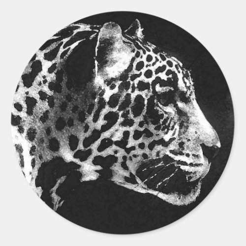 Black  White Jaguar Pop Art Classic Round Sticker