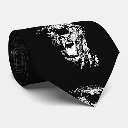 Black White Jaguar Pop Art Tie