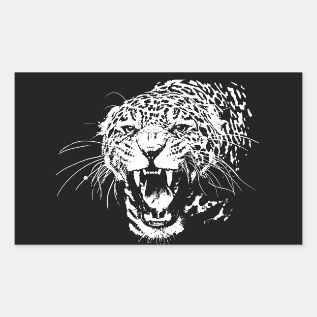 Black & White Jaguar Rectangular Sticker (Front)