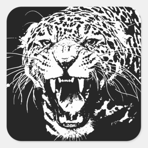 Black  White Jaguar Square Sticker