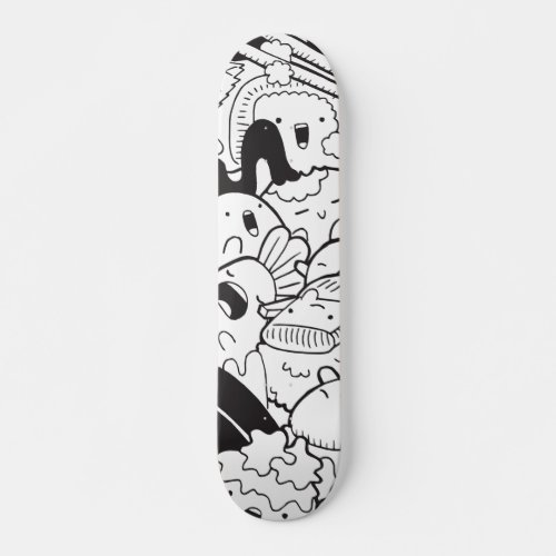 Black  White Japanese Doodle  Skateboard