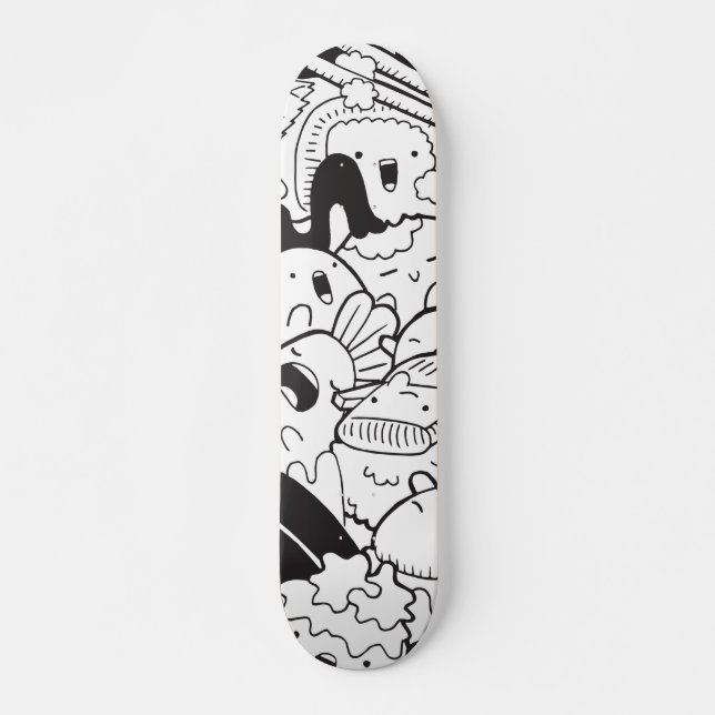 Black & White Japanese Doodle  Skateboard (Front)