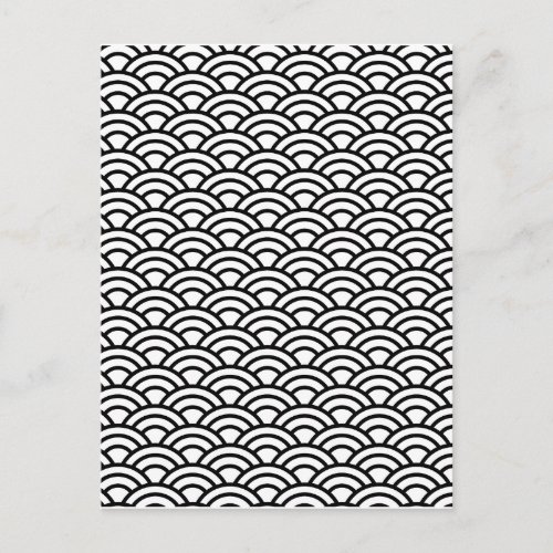 Black  White Japanese Fish Scale Circle Geometric Postcard