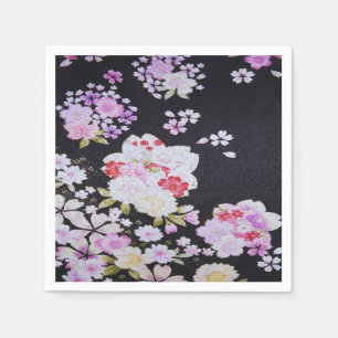 Black White Japanese Kimono Floral Decoupage Paper Napkins