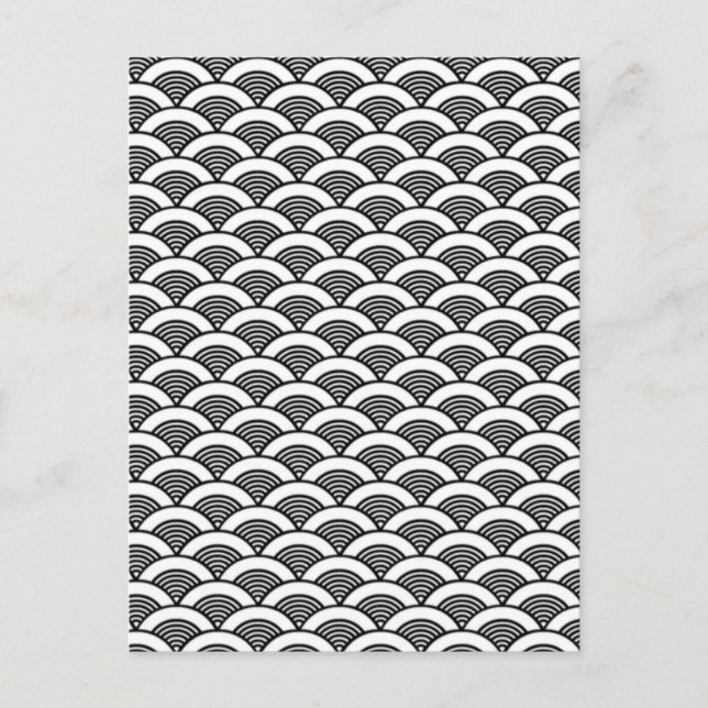 Black White Japanese Wave Pattern Postcard (Front)