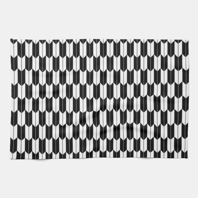 Black & White Japanese Yagasuri Kitchen Towel (Horizontal)