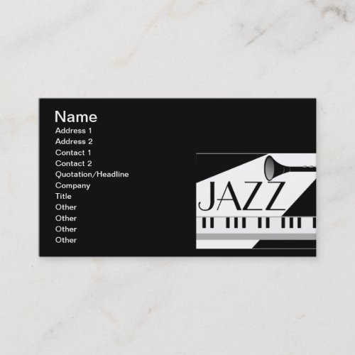 BLACK WHITE JAZZ MUSIC GRAPHIC BUSINESS CARD TEMPLATE