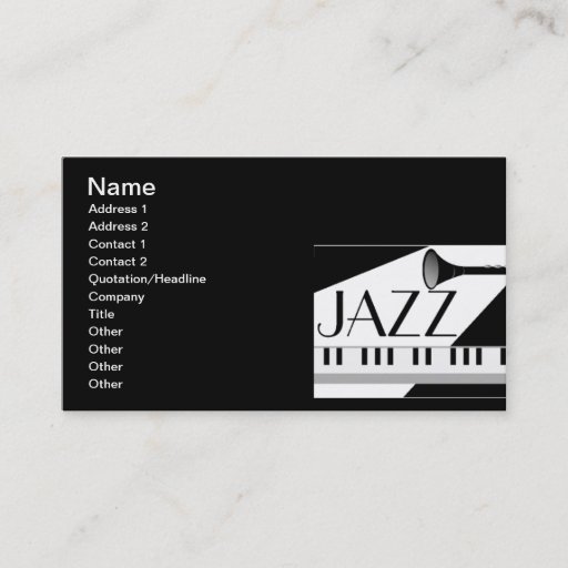 Customizable BLACK WHITE JAZZ MUSIC GRAPHIC BUSINESS CARD TEMPLATE