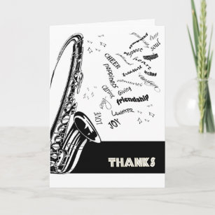 Black White Jazz Saxophone Thank You Card