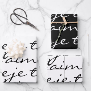 Black & White Je t’aime I Love You In French Wrapping Paper Sheets