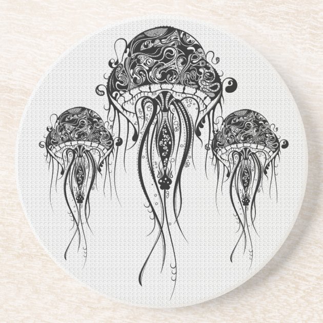 KREA - detailed amazing tattoo stencil of a jellyfish floral
