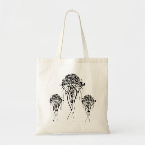 Black  White JellyFish_Tattoo Style Tote Bag