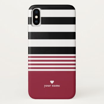 Black  White & Jester Red Striped Personalized Iphone X Case by StripyStripes at Zazzle