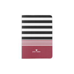 Black, White & Jester Red Striped Personalized Passport Holder