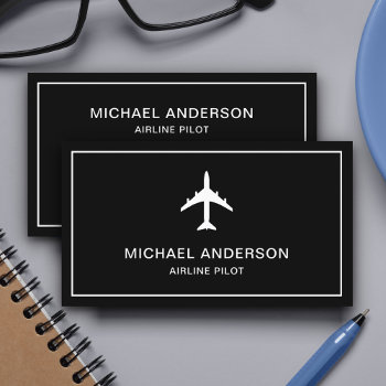 Black White Jet Aircraft Airplane Airline Pilot Business Card by ShabzDesigns at Zazzle