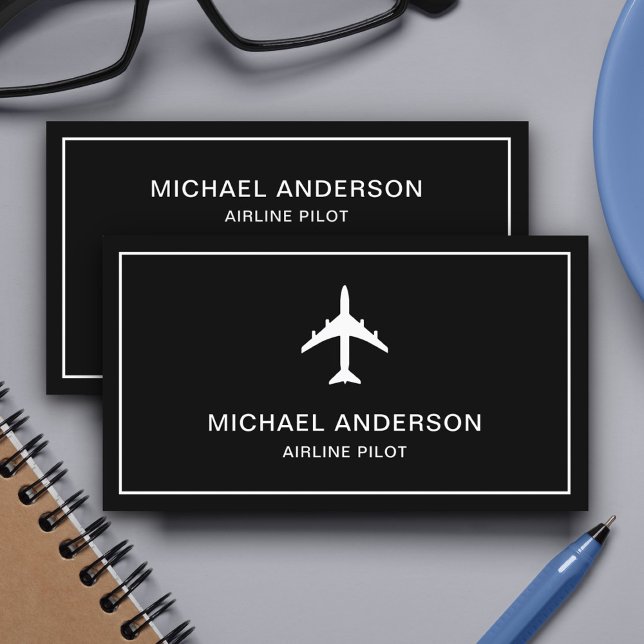Black White Jet Aircraft Airplane Airline Pilot Business Card (Creator Uploaded)