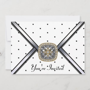 Black White Jeweled Party Invitation