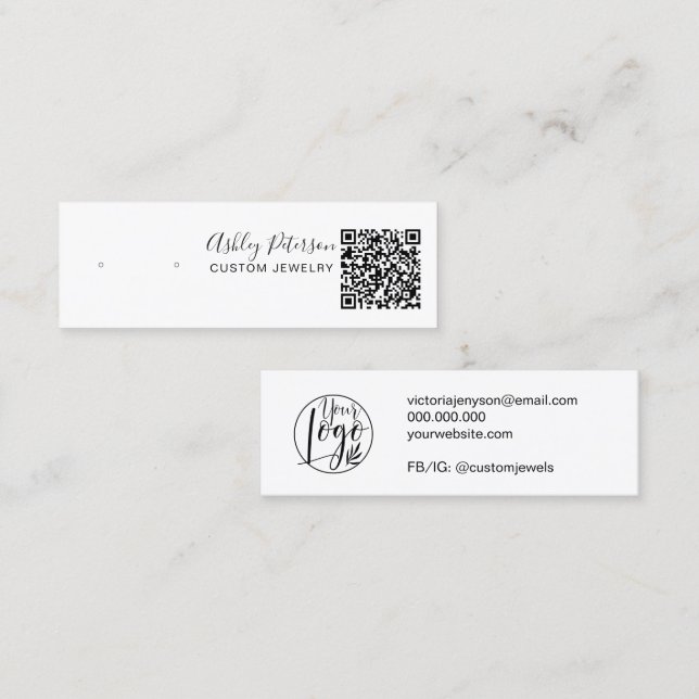 Black white jewelry earring display qr code mini business card (Front/Back)