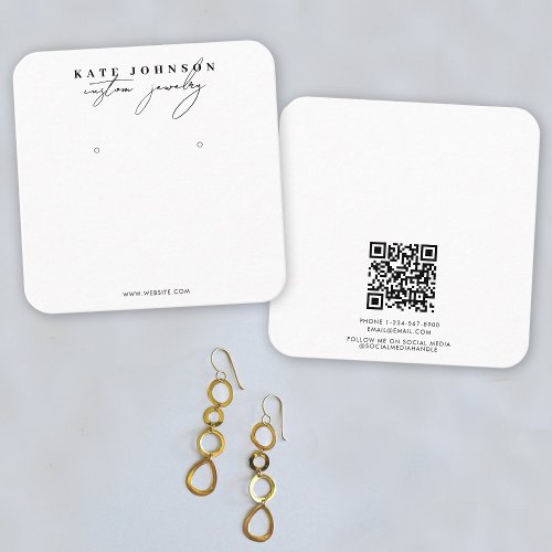 Black White Jewelry Holder Earring Display Script Square Business Card