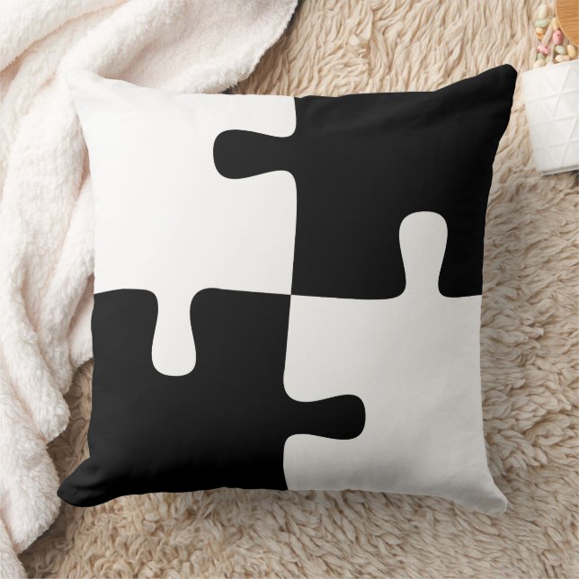 Black & White Jigsaw Puzzle Pattern Simple Art Throw Pillow (Blanket)