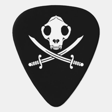Black White Jolly Kitty Pirate Skull Bones Sabers Guitar Pick