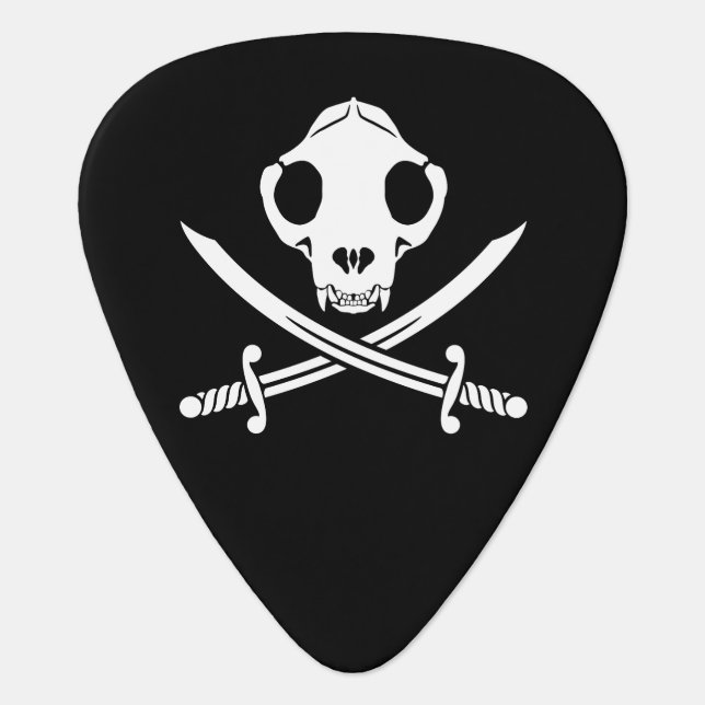 Black White Jolly Kitty Pirate Skull Bones Sabers Guitar Pick (Front)