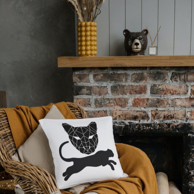 Black White Jungle Animal Panther Modern Cute Cat Throw Pillow (Creator Uploaded)