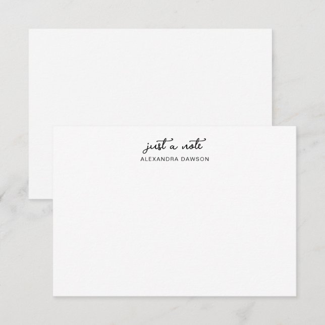 Black White Just A Note Name Script Note Card (Front/Back)