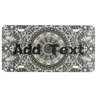 black white kaleidoscope pattern license plate